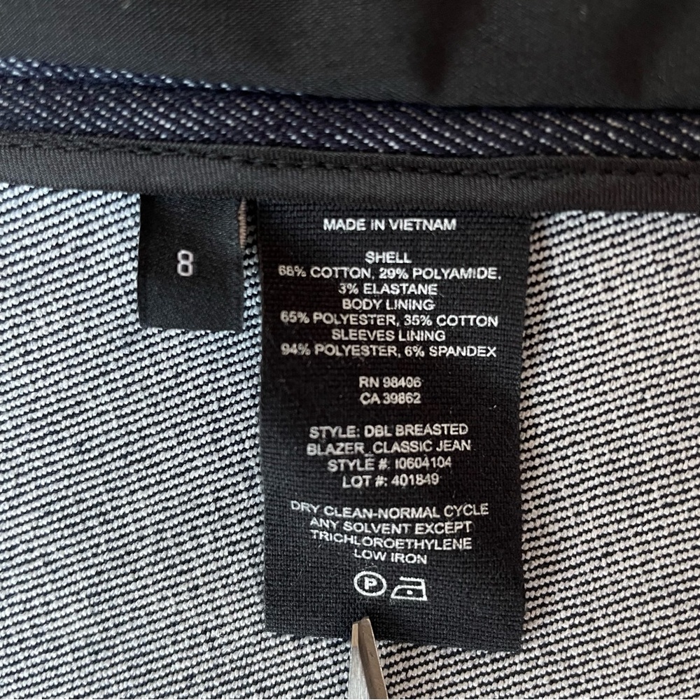 Theory Double Breasted Stretch Denim Navy Blazer NWT - Picture 15 of 16
